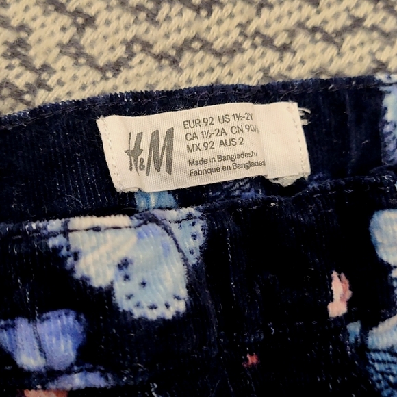 Butterfly Print Navy Corduroy Slim Fit Pants Size 18-24M - Picture 3 of 4